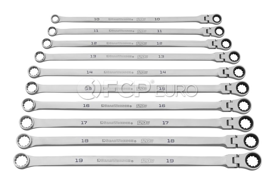 10 Pc. 120XP™ Universal Spline XL Flex Head GearBox™ Ratcheting Metric Wrench Set - Gearwrench 86126