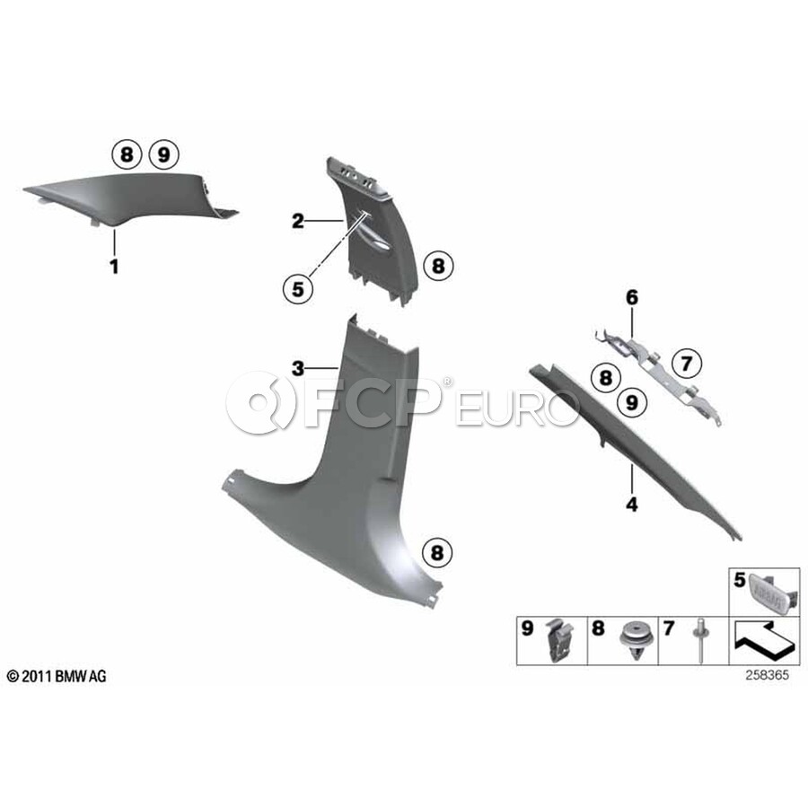 BMW Cover Column C Left (Everest Grey) - Genuine BMW 51437288225 | FCP Euro