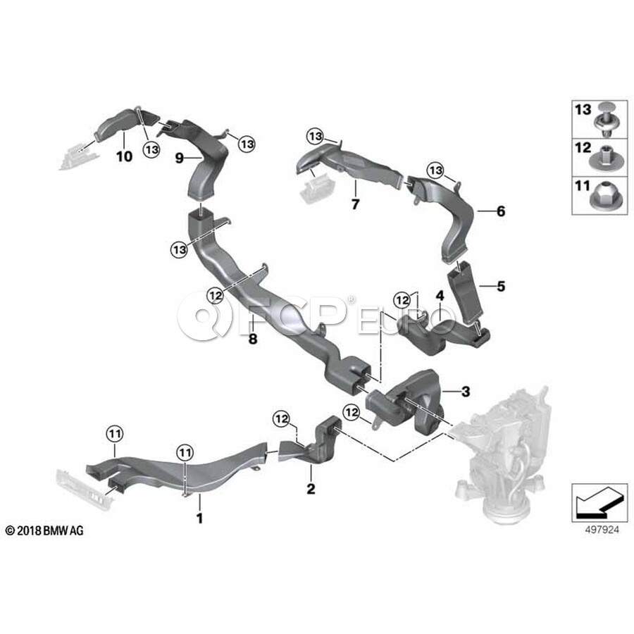 BMW Instrument Panel Air Duct - Genuine BMW 64227498135 | FCP Euro