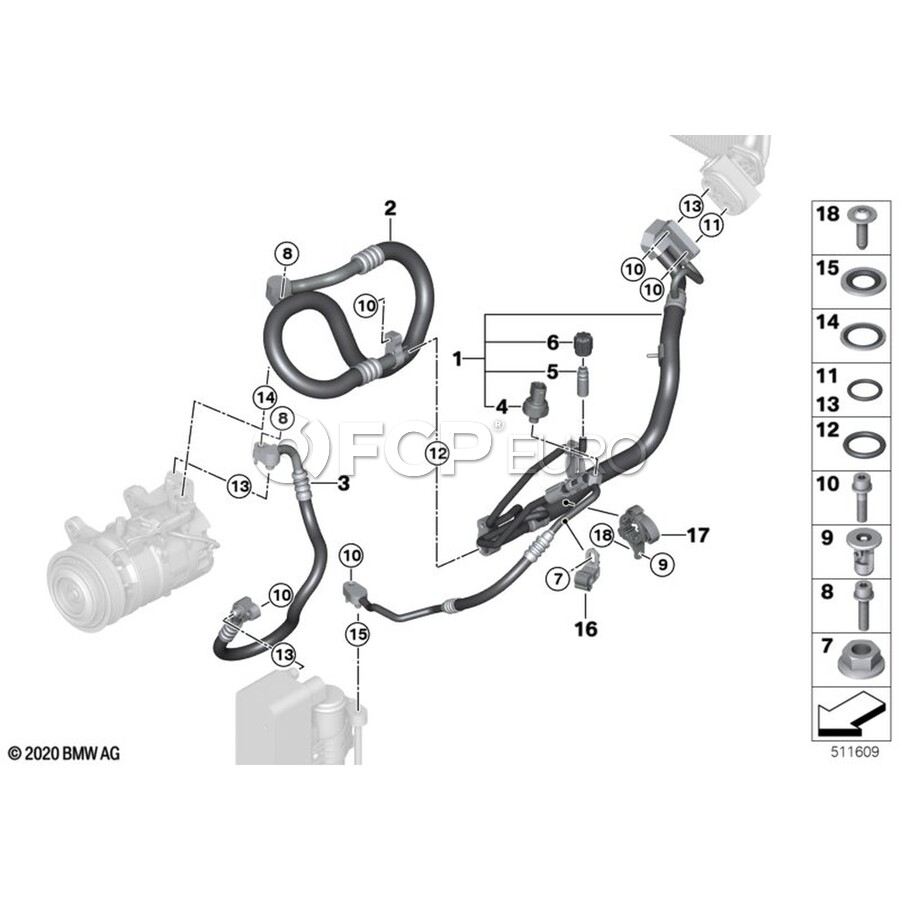 BMW AC Refrigerant Suction Hose - Genuine BMW 64539337136 | FCP Euro