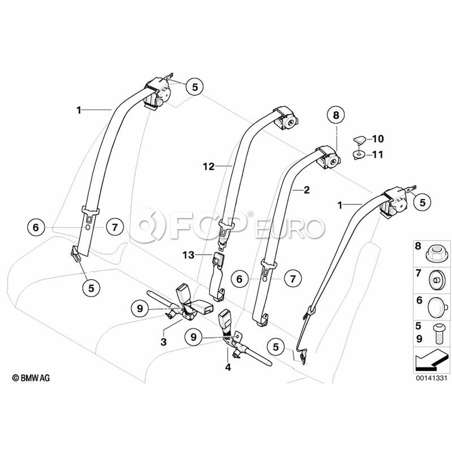 BMW Lower Strap Rear Cent. W. Sep. Buckle (Black) - Genuine BMW ...
