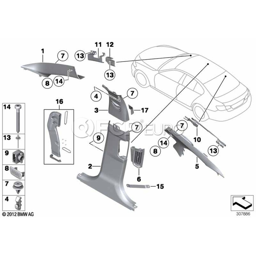 BMW Trim C-Pillar Top Left (Anthrazit) - Genuine BMW 51438038173 | FCP Euro