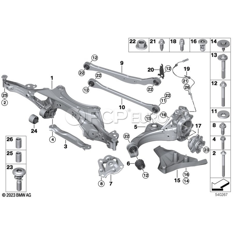 BMW Suspension Subframe Crossmember Brace - Genuine BMW 33328841445 ...